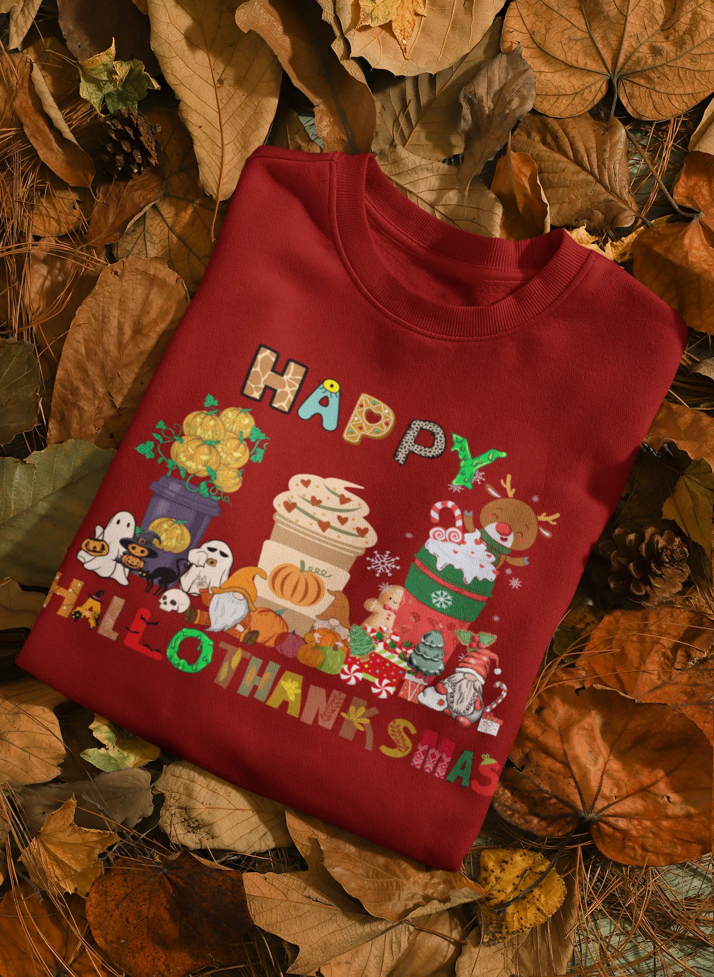 HalloThanksMas Sweatshirt, Holiday Season Sweatshirt, Holiday Gnome Sweatshirt, Halloween Sweatshirt, Thanksgiving Shirt, Christmas Shirt, Holiday Season Gift