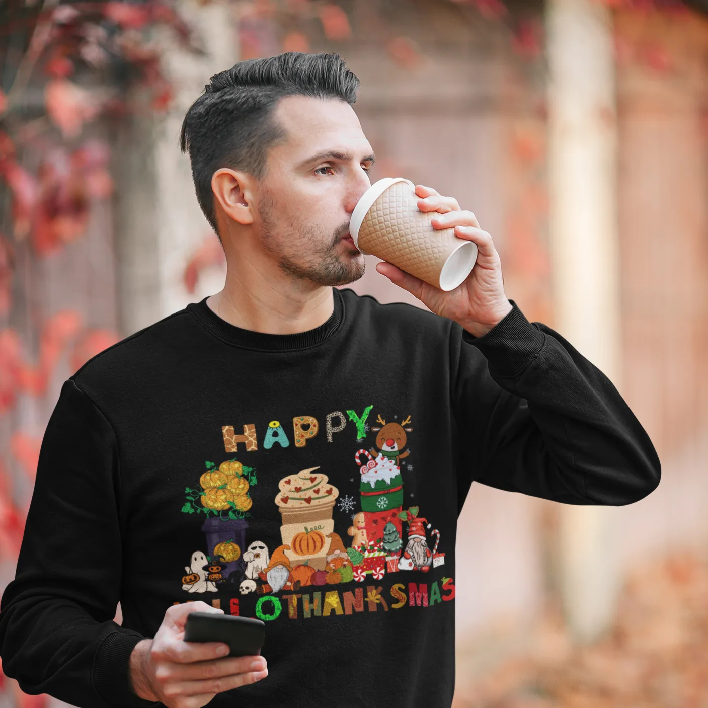 HalloThanksMas Sweatshirt, Holiday Season Sweatshirt, Holiday Gnome Sweatshirt, Halloween Sweatshirt, Thanksgiving Shirt, Christmas Shirt, Holiday Season Gift