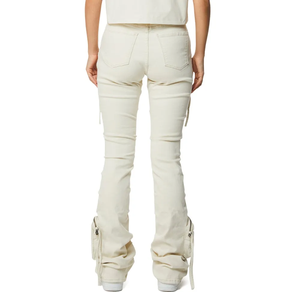 High Rise Stacked Cargo Jeans - Ecru