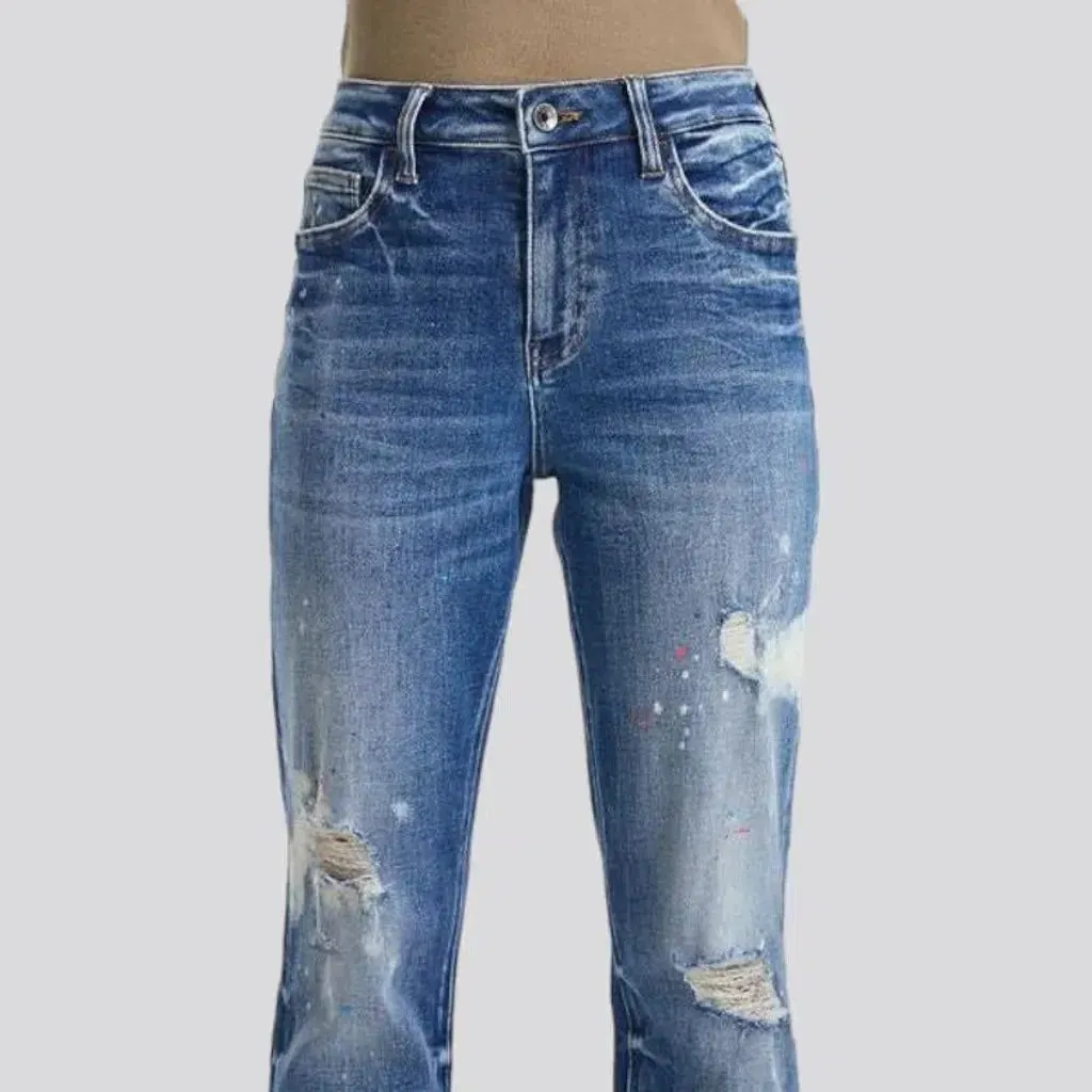 Highly-stretchy distressed jeans for ladies