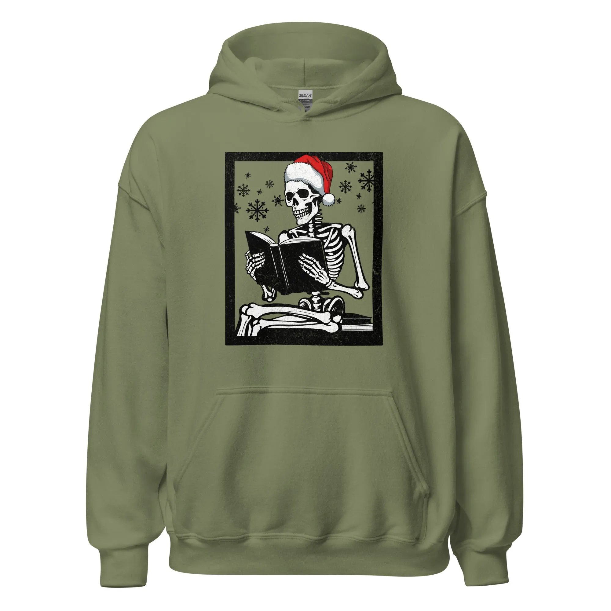 holiday reading skeleton hoodie