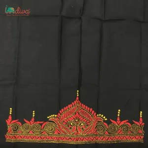 Indiva Black and Red Kantha Stitch Blouse Material