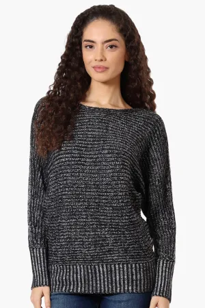 International INC Company Ribbed Boat Neck Pullover Sweater - Black