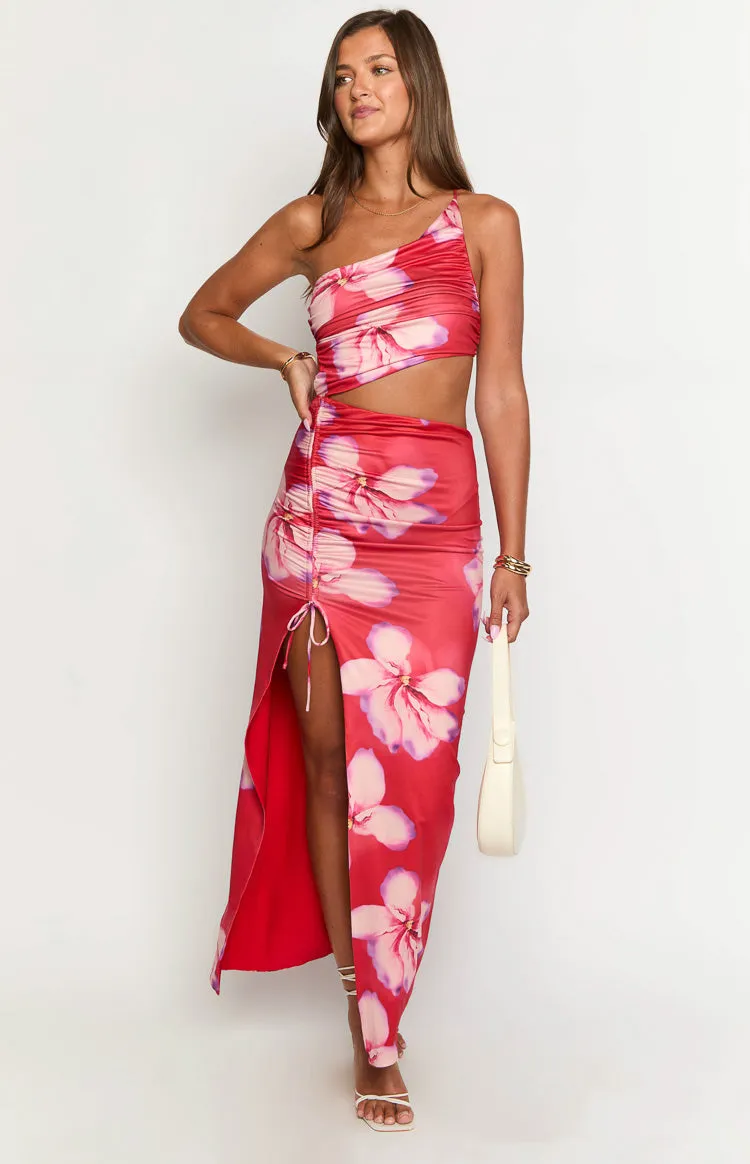 Jaden Red Crimson Paradise Maxi Dress