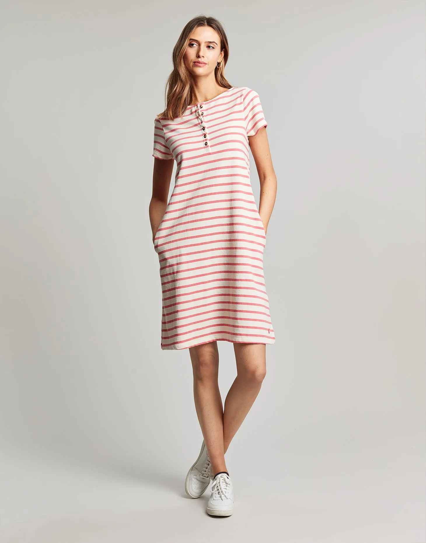 Kea Henley Dress - Coral Stripe