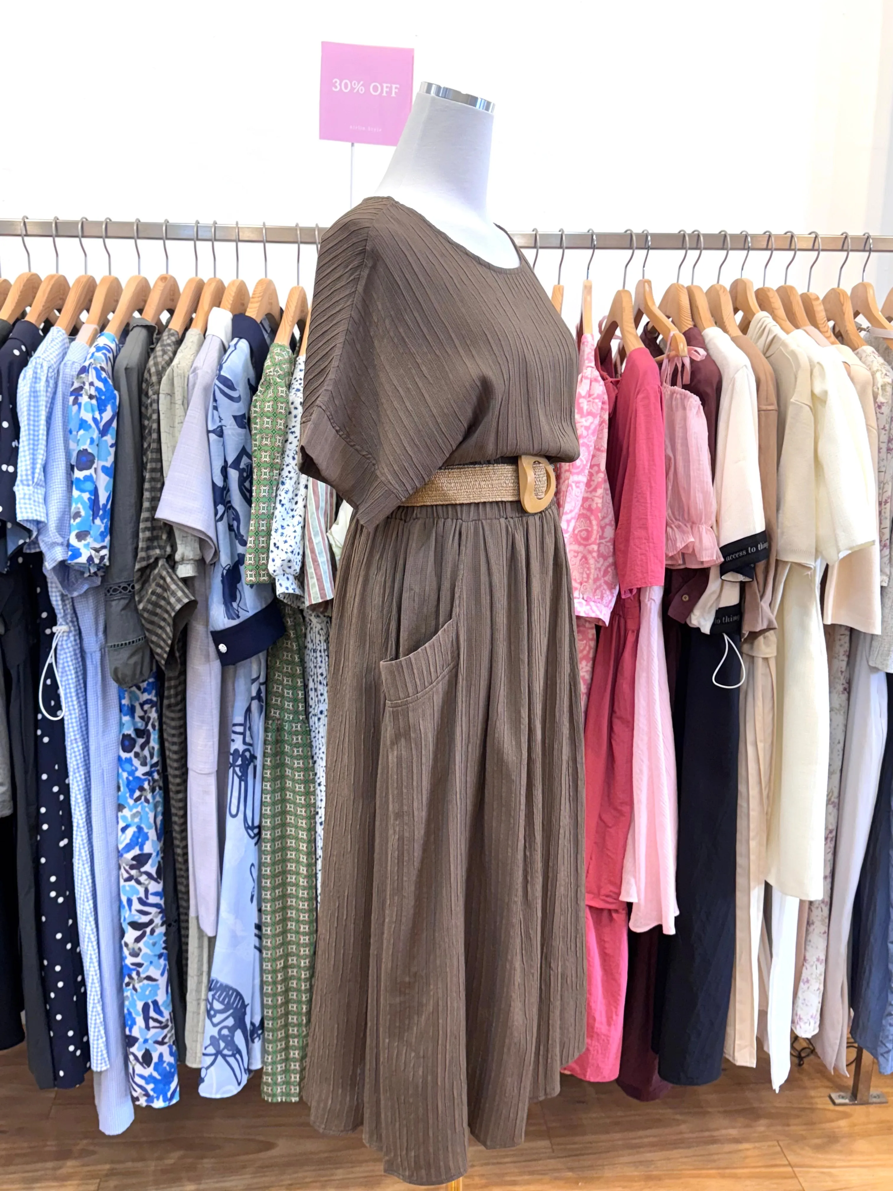 Khaki & Black Chic Belted Maxi Long Dress