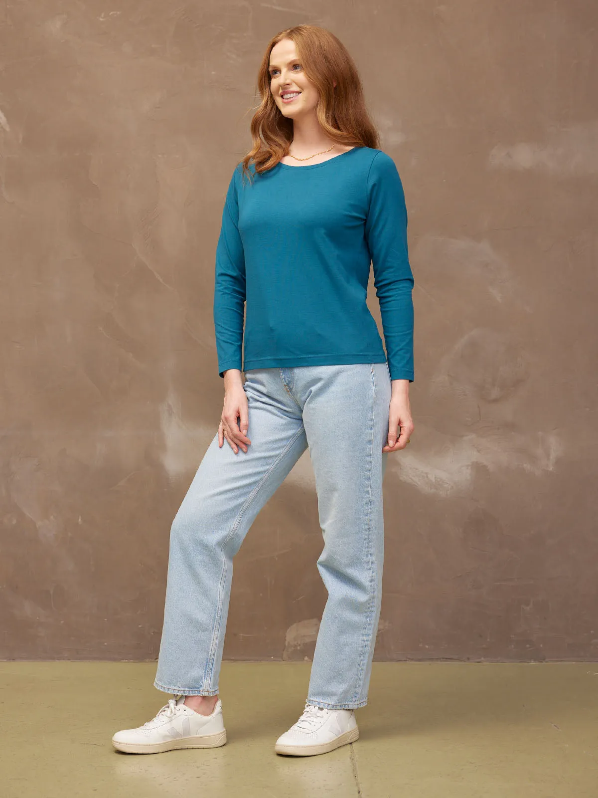 Laura - Boat Neck Jersey Top - Teal