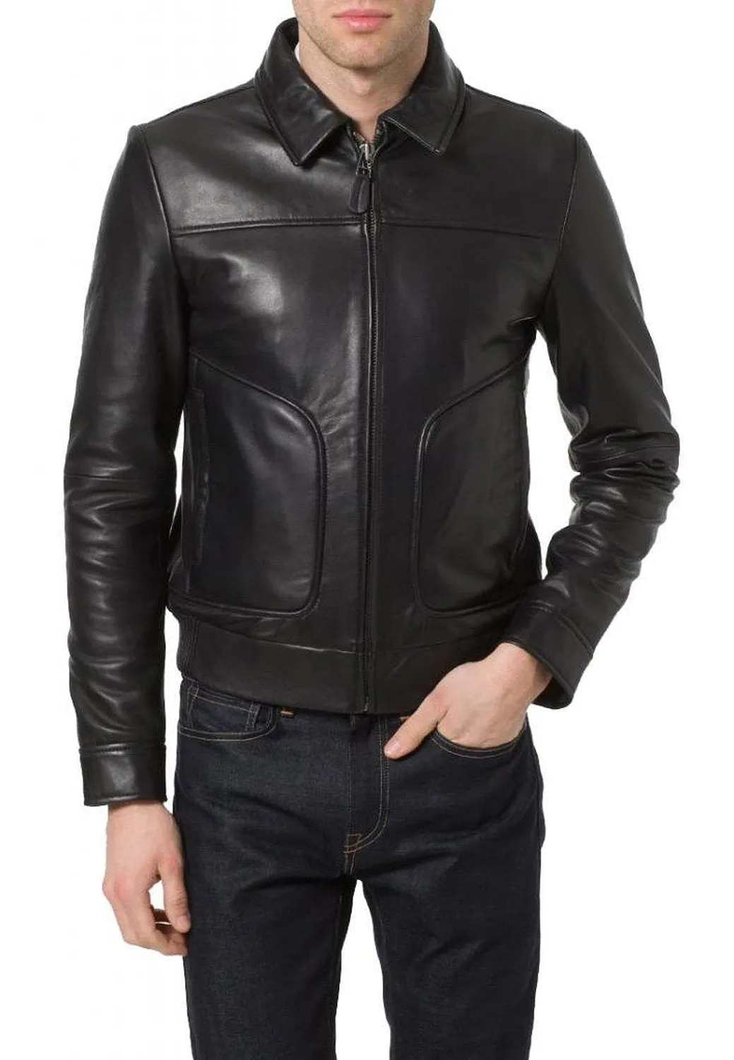 Leather Jackets Hub Mens Genuine Cowhide Leather Jacket (Black, Aviator Jacket) - 1501278