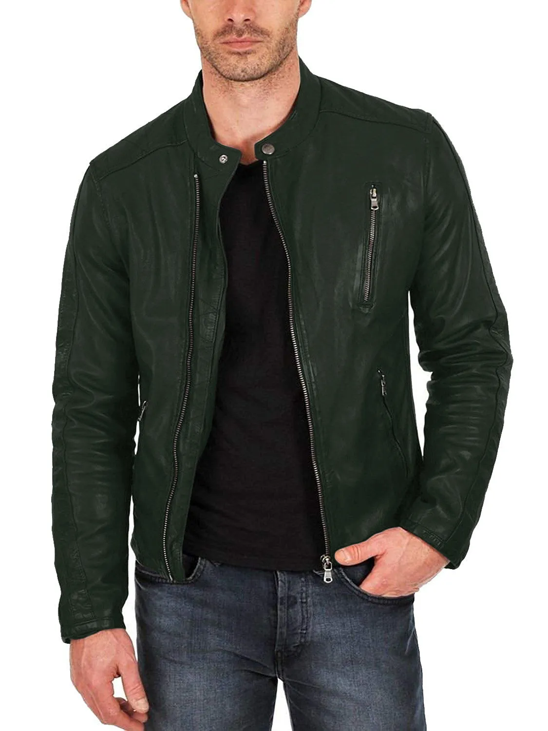 Leather Jackets Hub Mens Genuine Lambskin Leather Jacket (Black, Classic Jacket) - 1501159