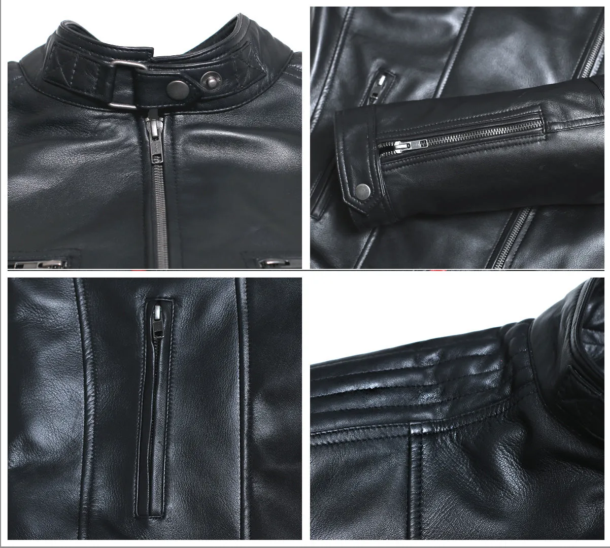 Leather Jackets Hub Mens Genuine Lambskin Leather Jacket (Black, Classic Jacket) - 1501159