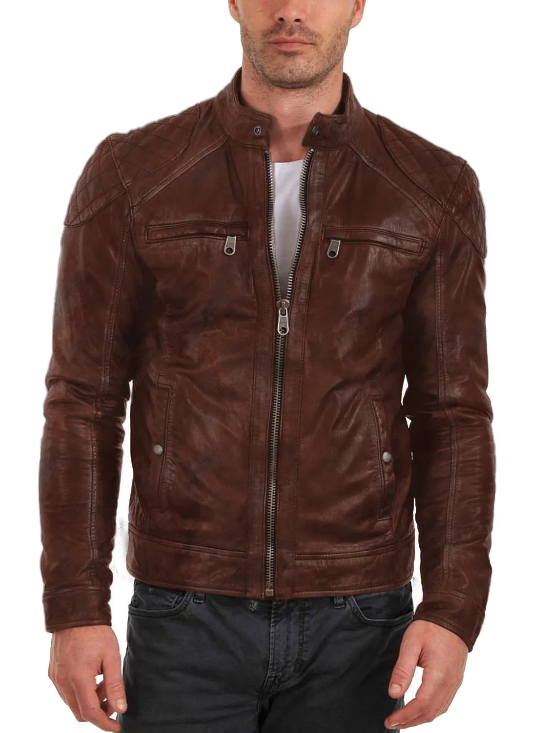 Leather Jackets Hub Mens Genuine Lambskin Leather Jacket (Black, Fencing Jacket) - 1501110