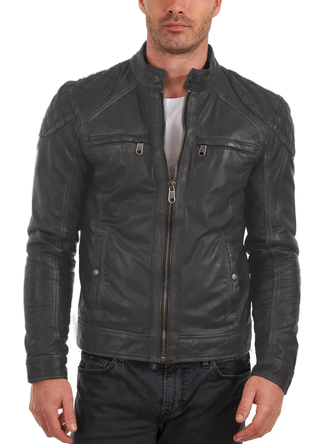 Leather Jackets Hub Mens Genuine Lambskin Leather Jacket (Black, Fencing Jacket) - 1501110