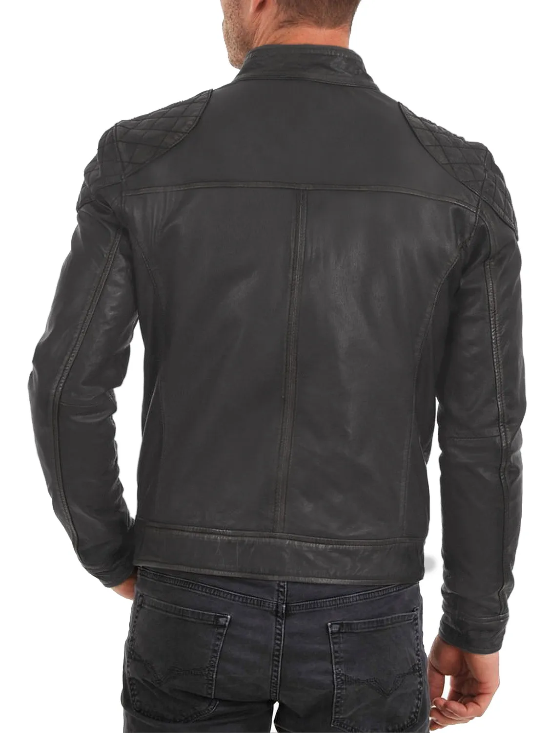 Leather Jackets Hub Mens Genuine Lambskin Leather Jacket (Black, Fencing Jacket) - 1501110