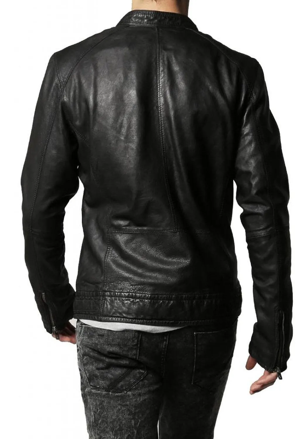 Leather Jackets Hub Mens Genuine Lambskin Leather Jacket (Black, Racer Jacket) - 1501319