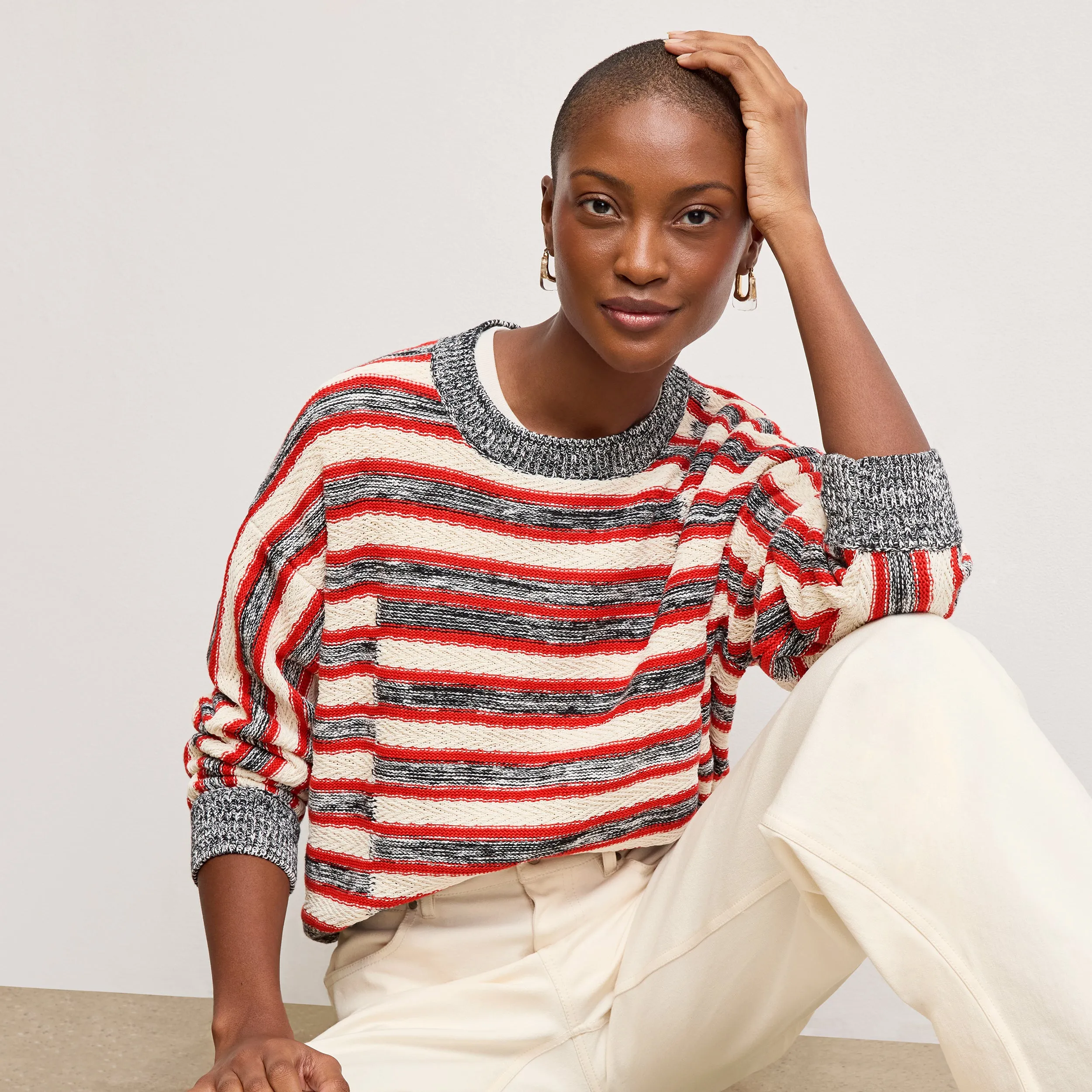 Leila Slouchy Sweater - Multi Knit :: Sunset Stripe