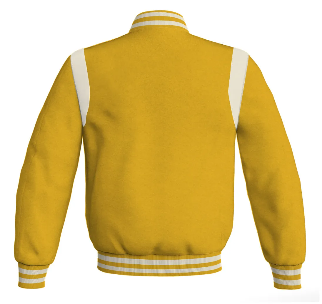 Letterman Baseball Bomber Retro Jacket Yellow/Gold Body White Leather Inserts