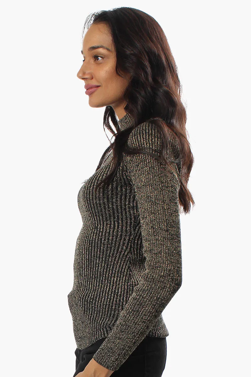 Limite Ribbed Mock Neck Pullover Sweater - Gold