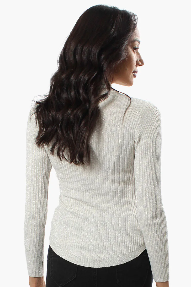 Limite Ribbed Mock Neck Pullover Sweater - White