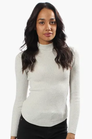 Limite Ribbed Mock Neck Pullover Sweater - White