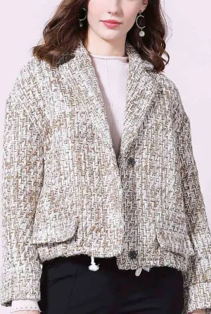 Loose Shape Lapel Collar Short Tweed Jacket