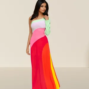 Madeline One Shoulder Multi Color Maxi Dress