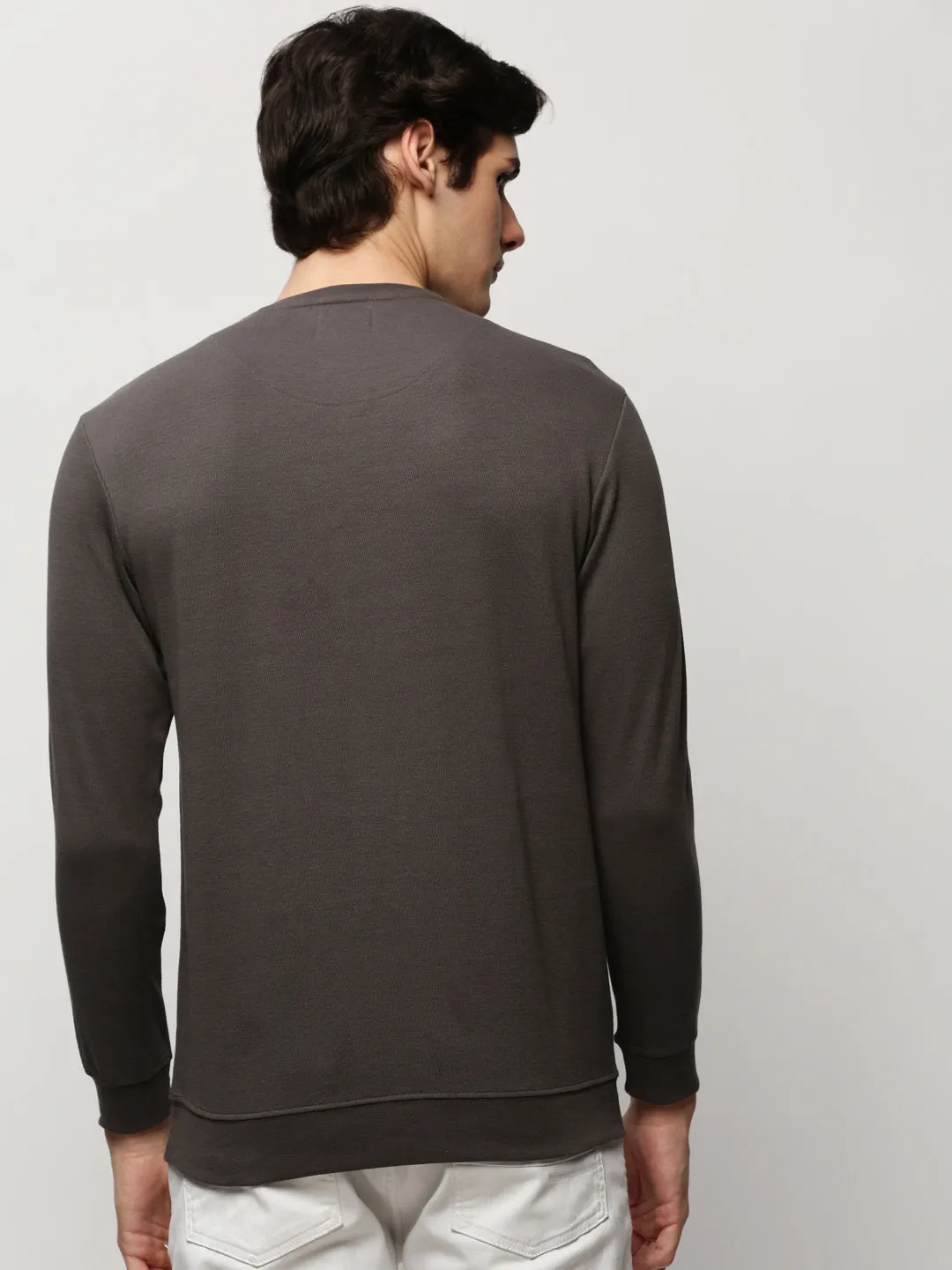 Men Grey Solid Casual Sweatshirts