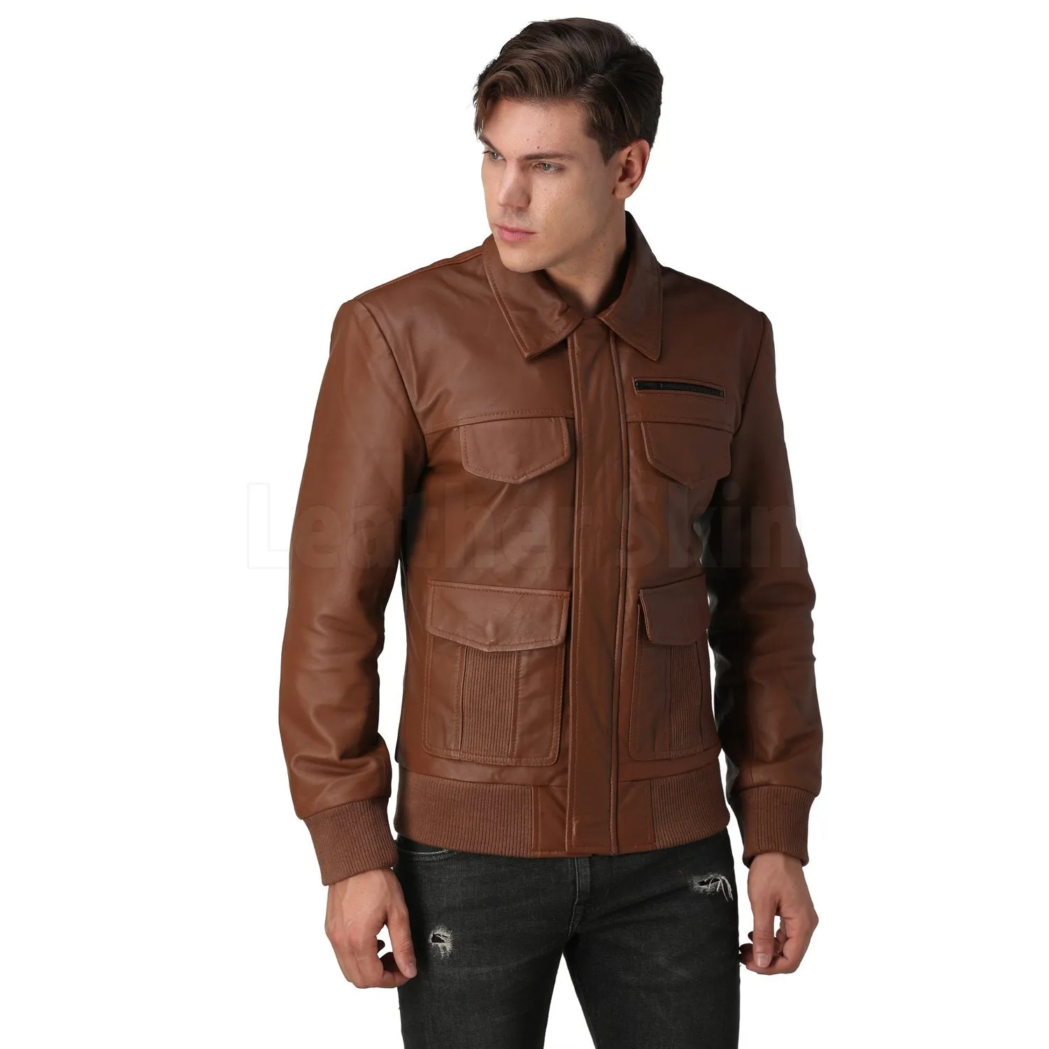 Men's Brown Bomber Leather Jacket