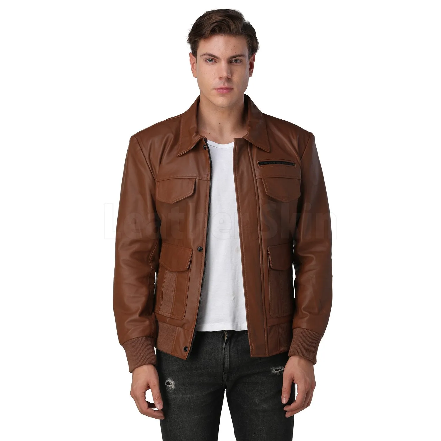 Men's Brown Bomber Leather Jacket