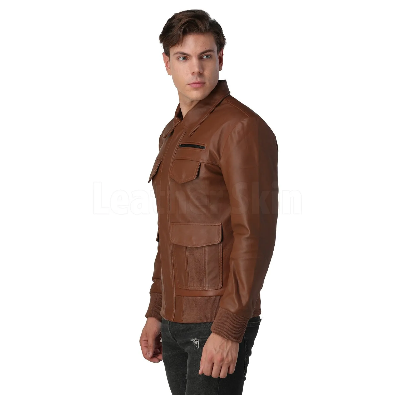 Men's Brown Bomber Leather Jacket