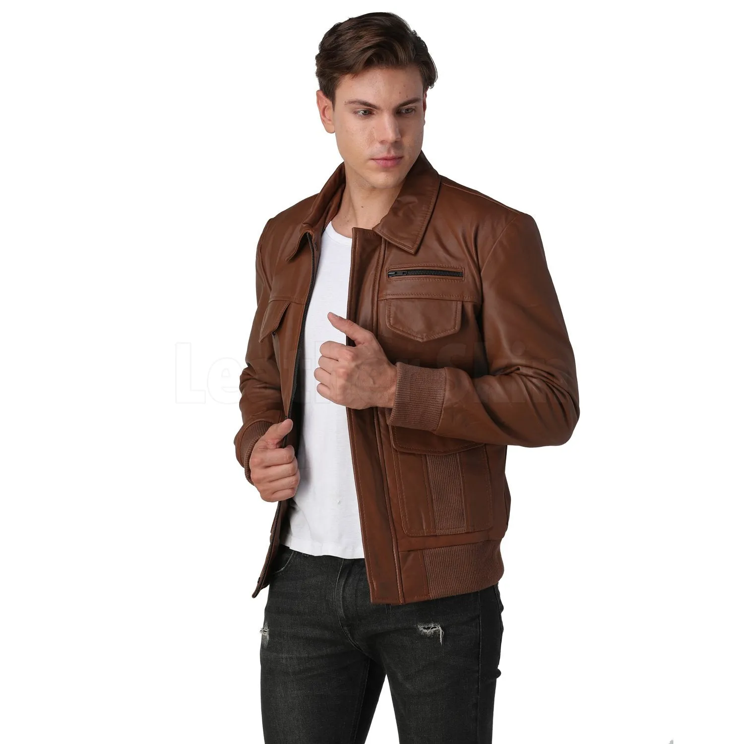 Men's Brown Bomber Leather Jacket