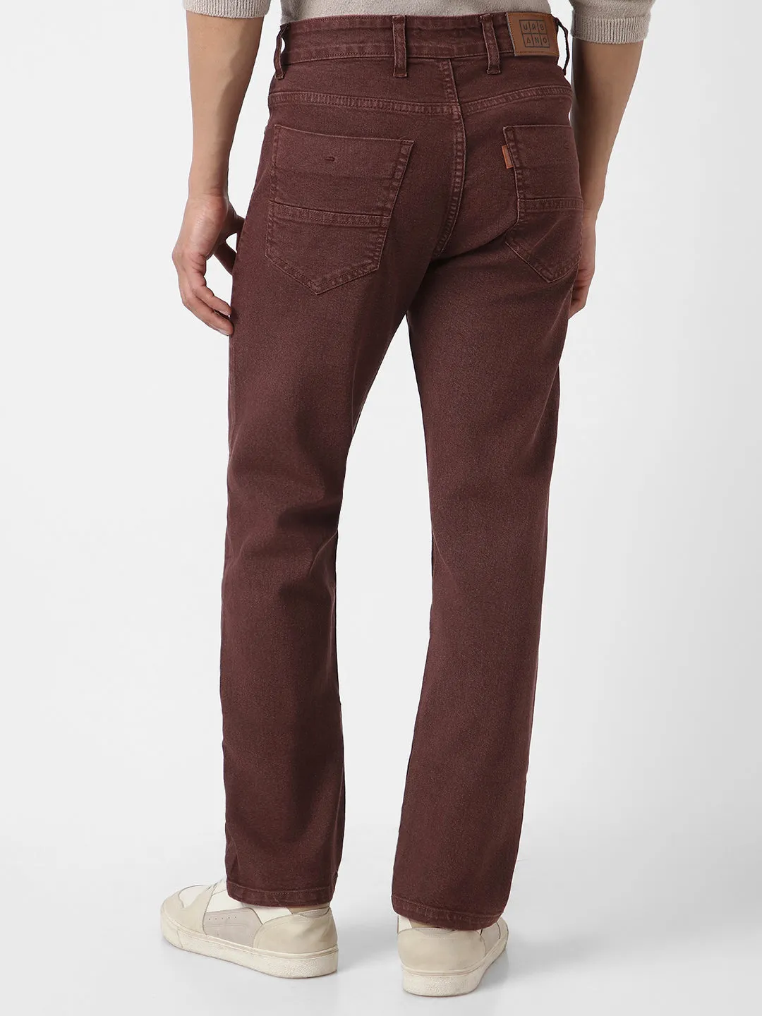 Men's Brown Straight Fit Washed Jeans Stretchable