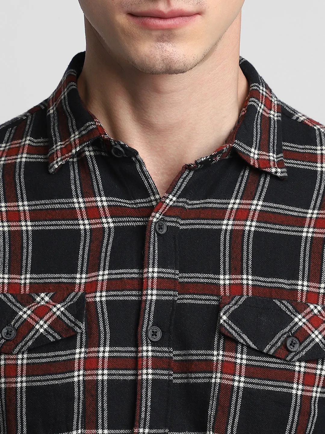 Men's Regular Collar Regular Fit Checks Black Casual Shirts