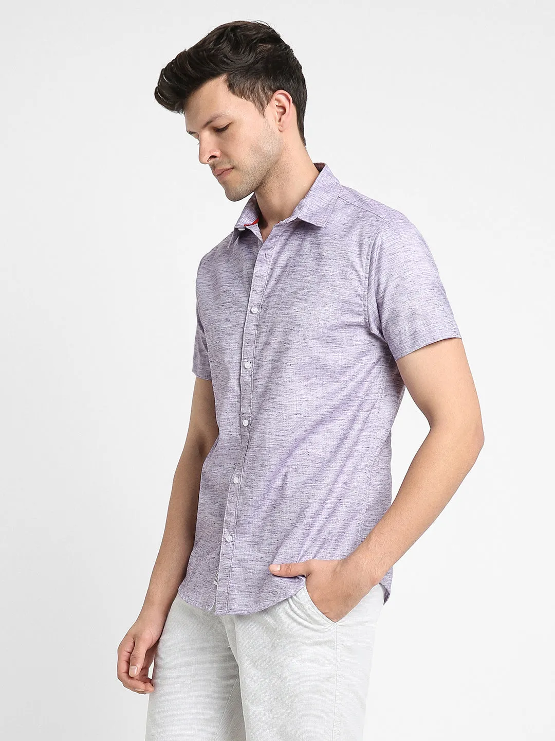 Men's Regular Collar Slim Fit Solid Purple Casual Shirts