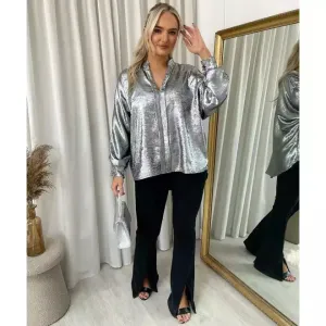 Metallic V-Neck Oversized Top