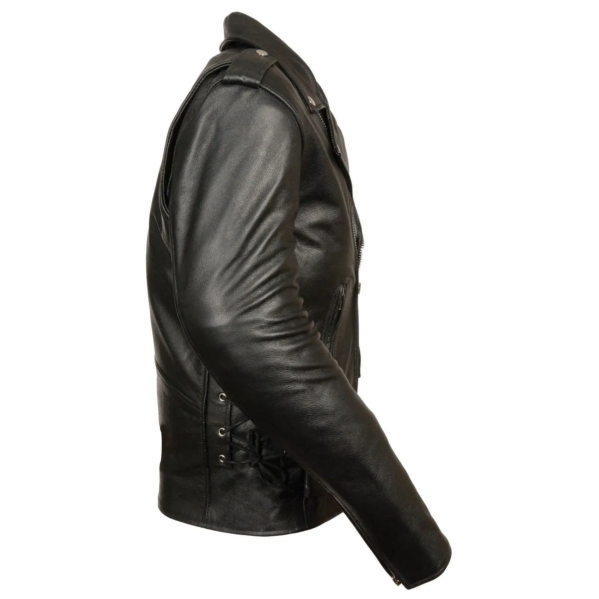 Milwaukee Leather SH1011TALL Black Classic Brando Motorcycle Jacket for Men Made of Cowhide Leather w/ Side Lacing