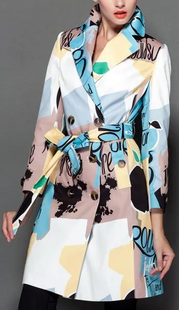 Multi Colored Printed Short Trench Coat