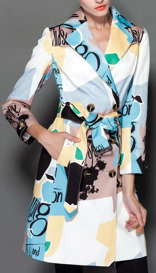 Multi Colored Printed Short Trench Coat