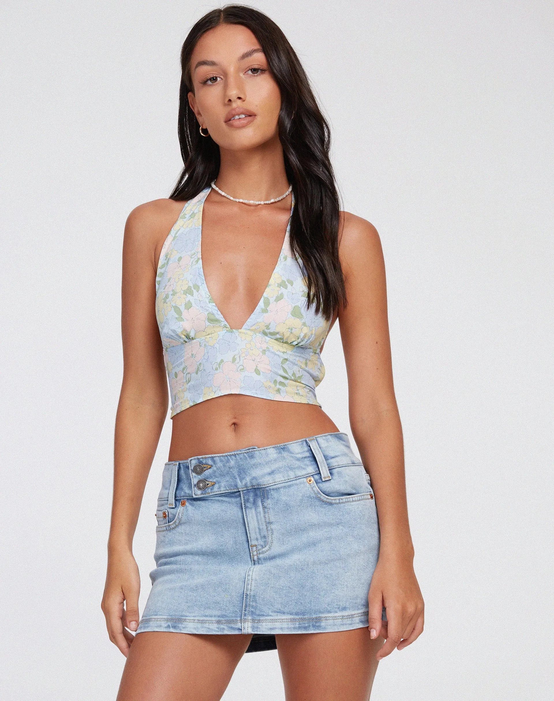 Nanda Crop Top in Washed Out Pastel Floral