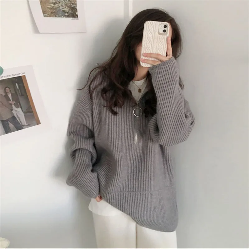 Natalie High Neck Zipper Woman Sweater