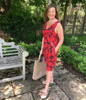 Navy & Red Floral Linen Blend Dress