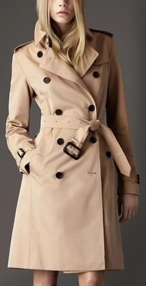 Notched Collar Buckle Sleeve and Waist Tie Trench Coat in Apricot or Black