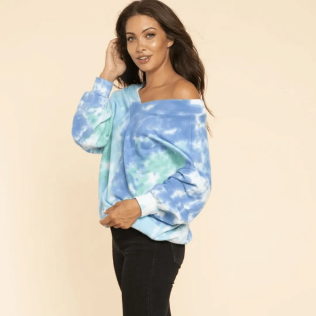 Ocean Tie Dye Double V-Neck Sweatshirt Made in USA