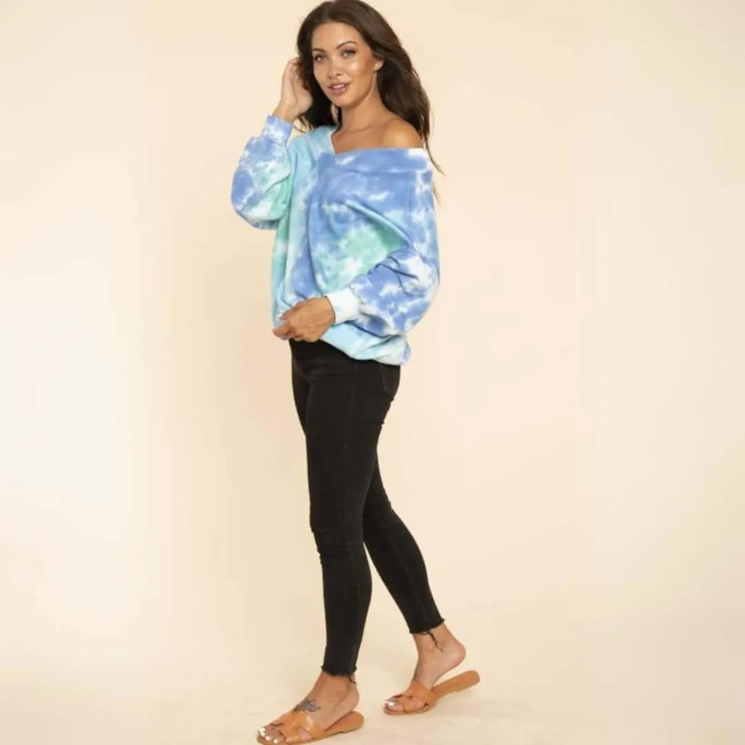 Ocean Tie Dye Double V-Neck Sweatshirt Made in USA