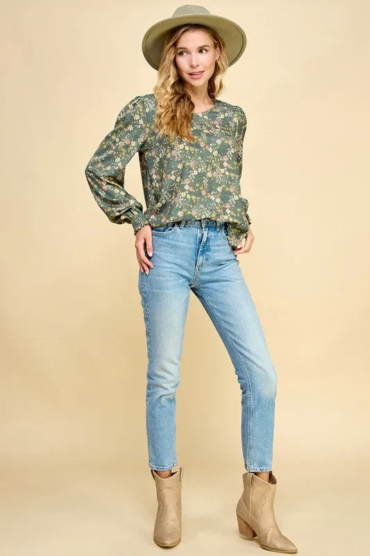 Out for the Day Fall Floral Blouse with 3/4 sleeve * on sale