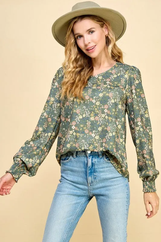 Out for the Day Fall Floral Blouse with 3/4 sleeve * on sale