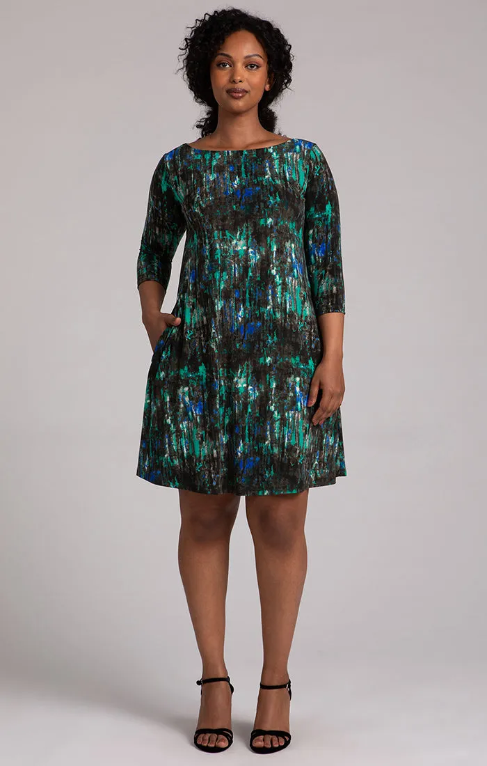 Print Nu Trapeze Dress, 3/4 Sleeve