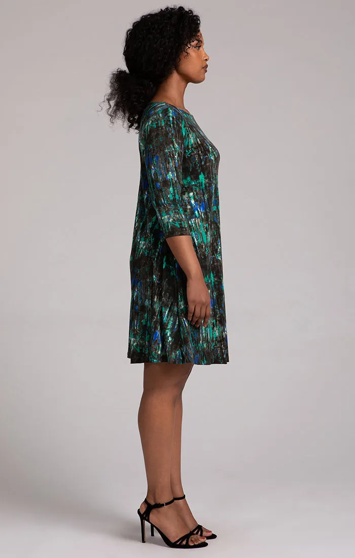 Print Nu Trapeze Dress, 3/4 Sleeve