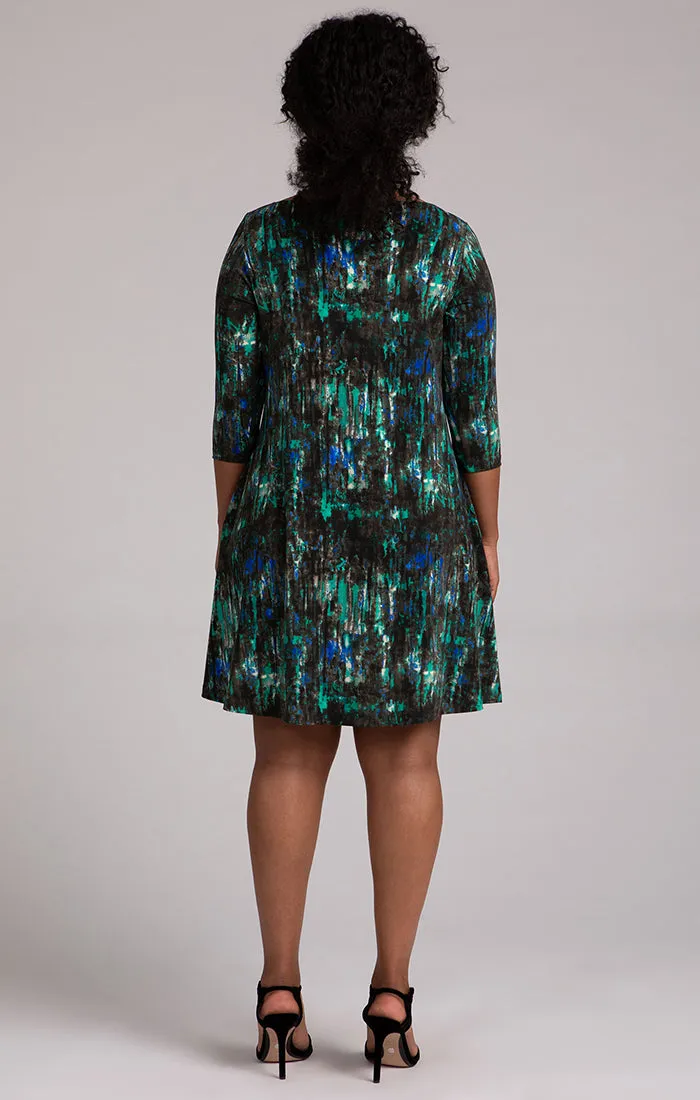 Print Nu Trapeze Dress, 3/4 Sleeve