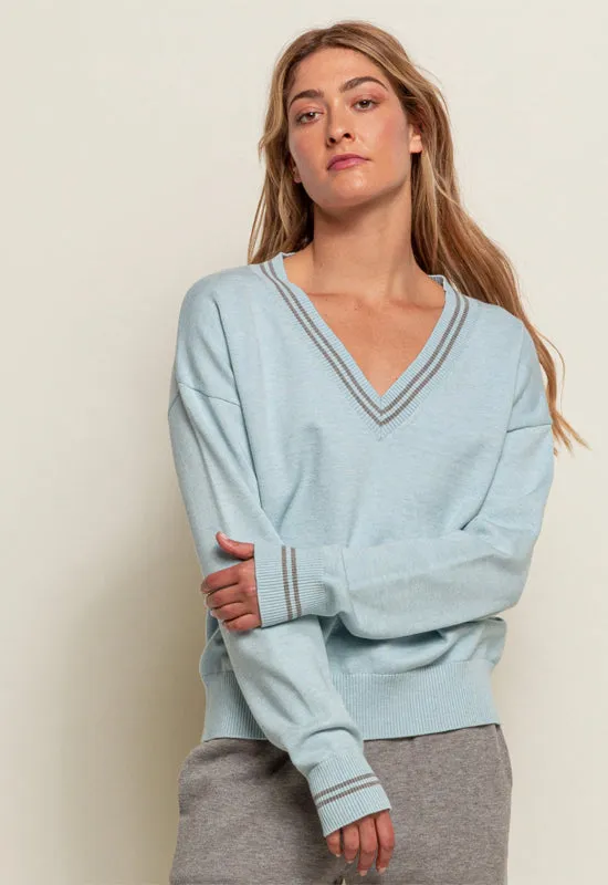 Red Haute - V-Neck Sweater Grey Blue