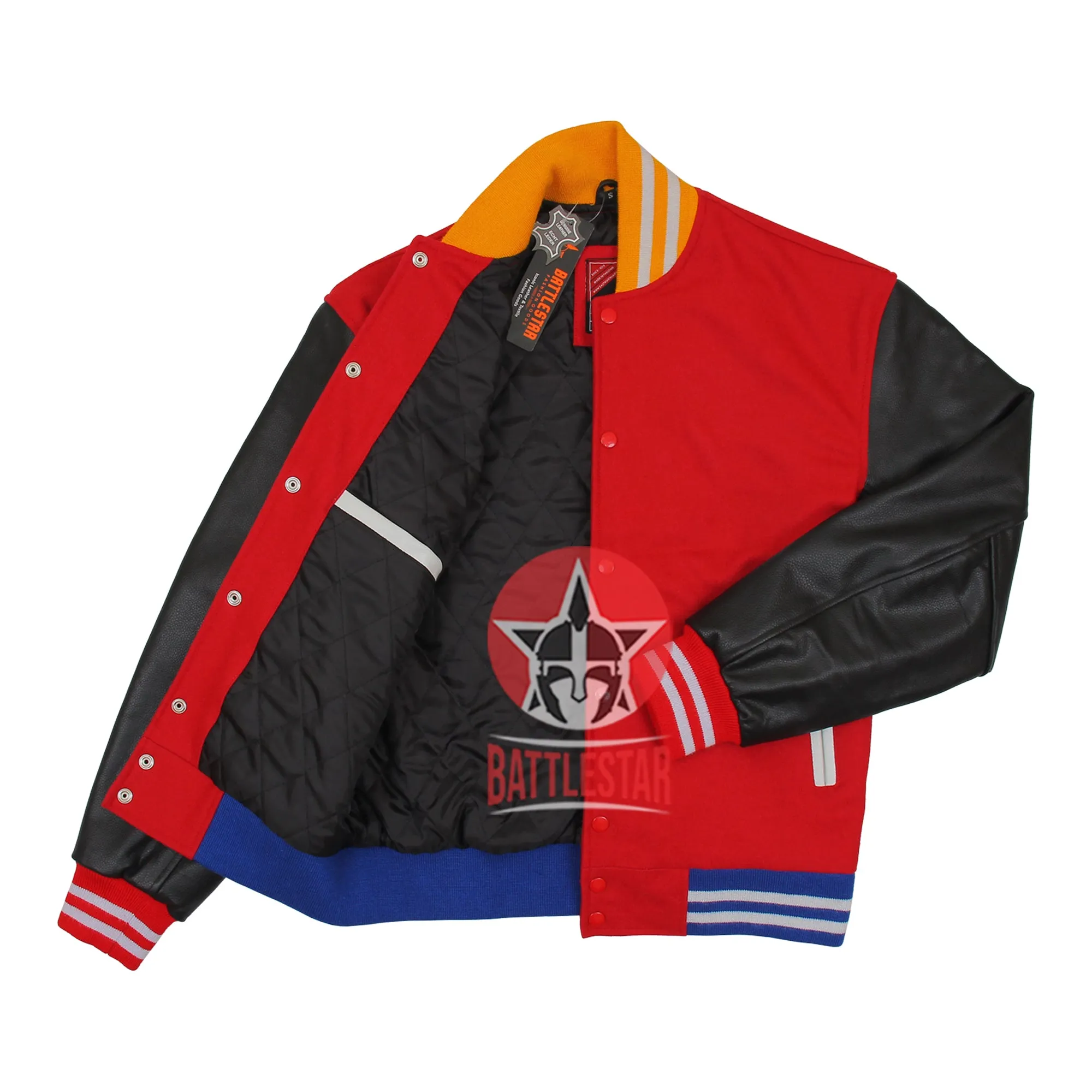 Red Wool Black Leather Varsity Baseball Jacket